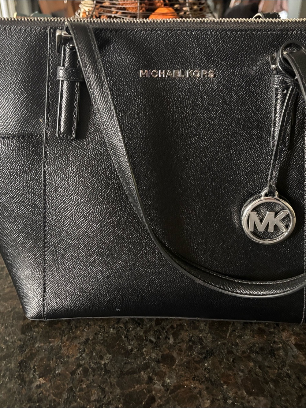 Michael Kors Black Saffiano Leather Tote with MK Charm